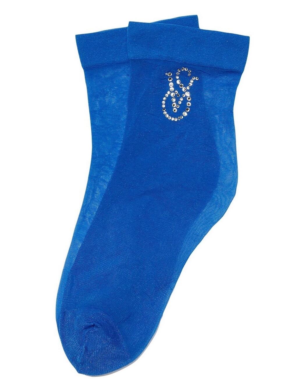 NWT Victorias Secret Very Sexy Enamel Blue Sheer Crystal Logo Ankle Socks S/M